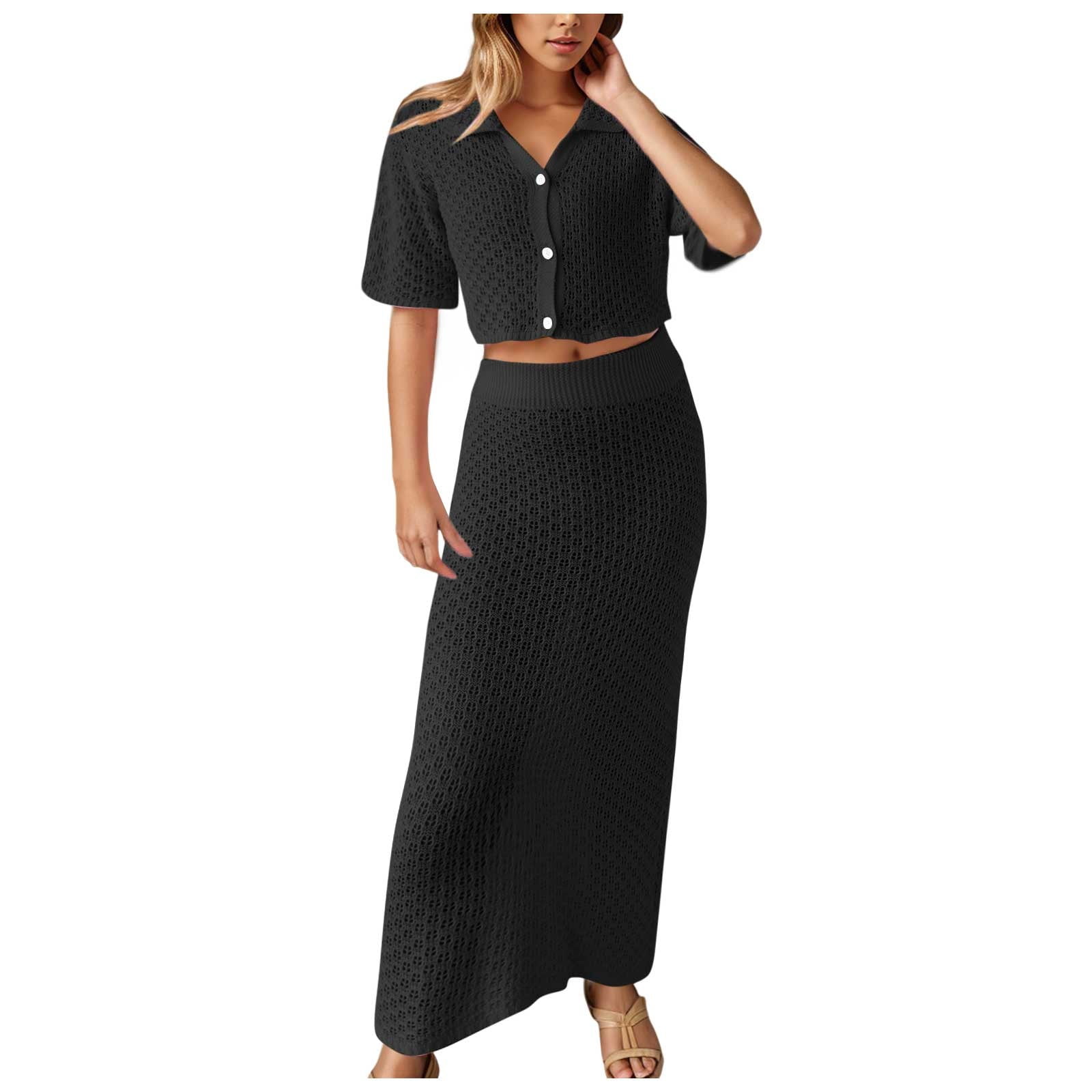 OJSFQUFP Womens Two Piece Sets New Knitted Crochet Flower Set Skirt — free download
