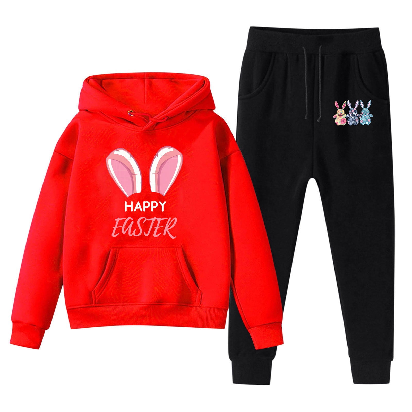OJinShaWanO Baddie Outfits for Kids Summer Kids Hoodie Sweatshirt and Sweatpants Easter Cartoon Rabbit Prints Pullover Hoodie Set Tracksuit 2 Piece Outfits 8 10 Years Walmart