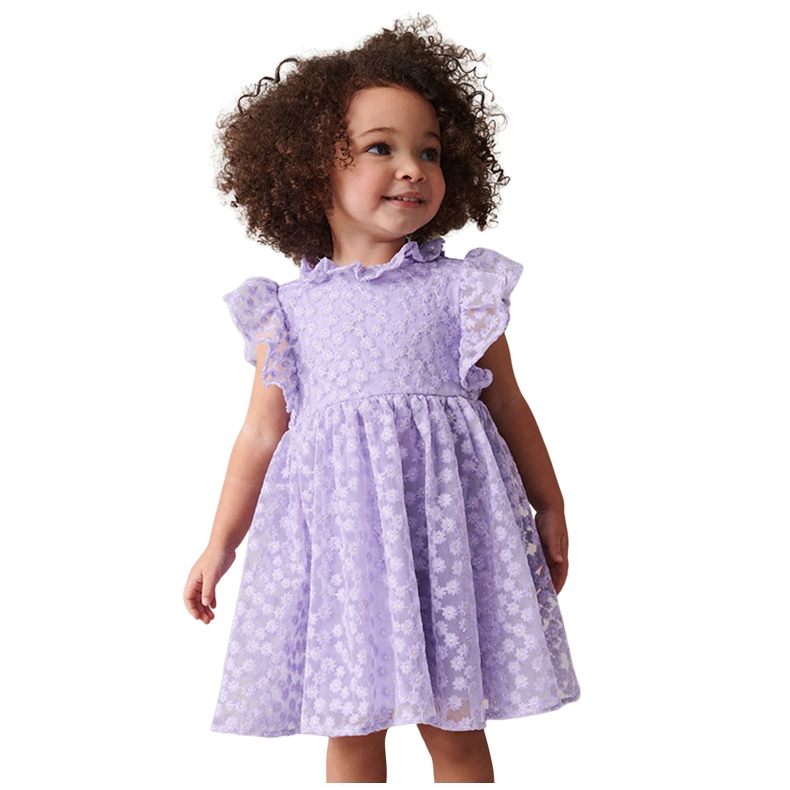 OJinShaWanO Blue and White Floral Dress Short Toddler Girls Summer Fashion Floral Printing Fly Sleeve Round Neck Princess Dress Kids Fashion Clothing 6-7 Years