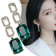 OJinShaWanO Clip on Earrings Women Hoop Geometric Diamond Emeralds Vintage Earrings Temperament Fashion Earrings