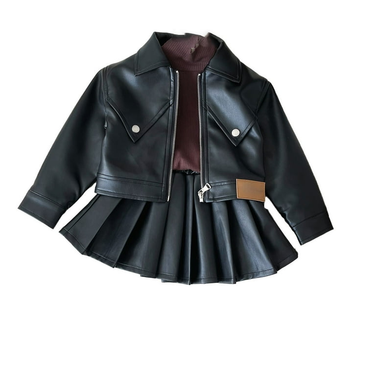 OJinShaWanO Neon Outfits Kids Girls' Leather Coat Pleated OJinShaWanO Neon Outfits Kids Girls' Leather Coat Pleated