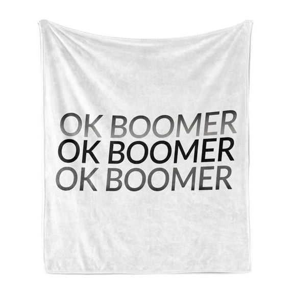 OK Boomer Soft Flannel Fleece Blanket, Monochromatic Style Meme Phrase Simple Design Modern Fun Typography, Cozy Plush for Indoor and Outdoor Use, 50" x 60", Grey Charcoal Grey White, by Ambesonne