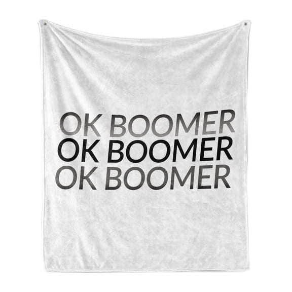 OK Boomer Soft Flannel Fleece Blanket, Monochromatic Style Meme Phrase Simple Design Modern Fun Typography, Cozy Plush for Indoor and Outdoor Use, 60" x 80", Grey Charcoal Grey White, by Ambesonne