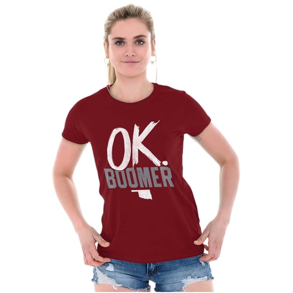 OK Boomer State of Oklahoma Settlers Womens Slim Fit Graphic Tee Brisco Brands X