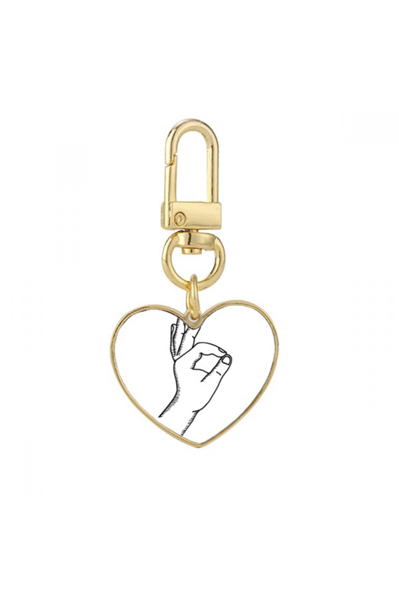 OK Gesture Line Drawing Pattern Gold Heart Keychain Metal Keyring Holder