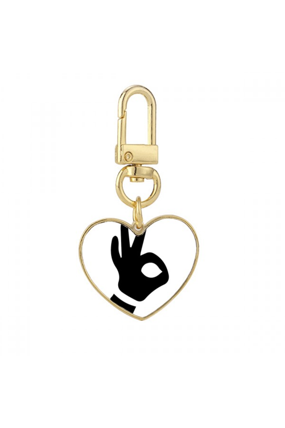 OK Gesture Outline Pattern Gold Heart Keychain Metal Keyring Holder