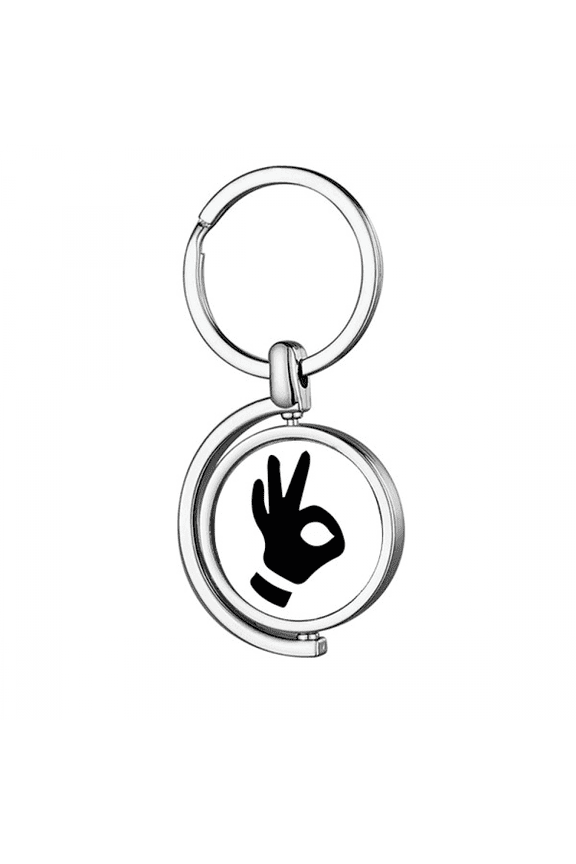OK Gesture Outline Pattern Rotating Keychain Metal Keyring Holder