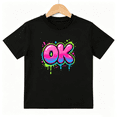 thumbnail image 1 of OK Graffiti Boys Graphic Tee, Cool Neon Pink Blue Street Art 100% Cotton Kids Short Sleeve T-Shirt, 1 of 5