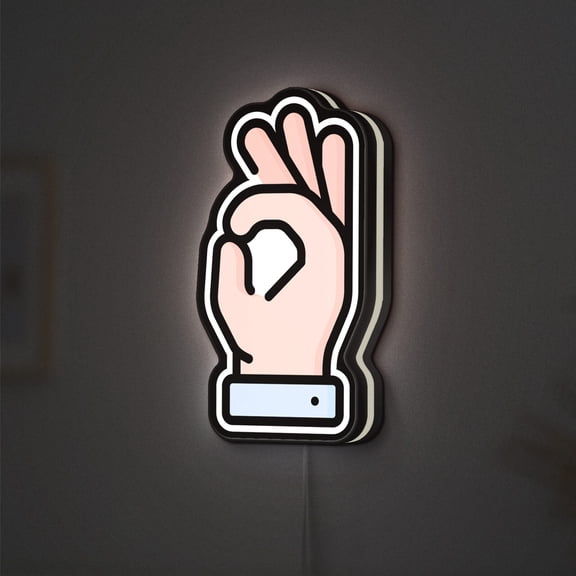 OK Hand Gesture 3D Novelty Light Box, Positive Sign Wall Light Featuring Finger Symbol Scene for Inspirational Spaces (Width 8 inch, 20cm)