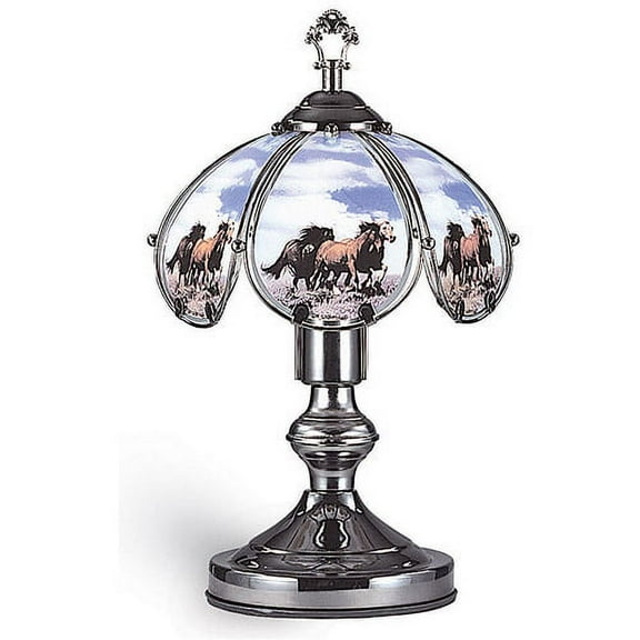 OK Lighting 14.25" Black Chrome Touch Lamp With Horse Theme