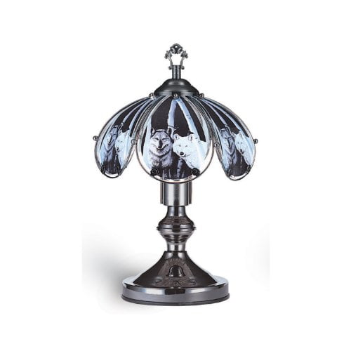 OK Lighting 14.25" Black Chrome Touch Lamp With Wolf Theme