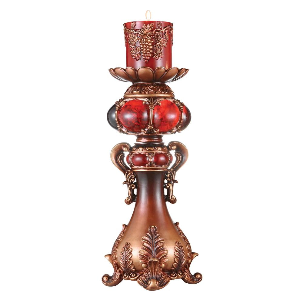 Burgundy Polyresin 16" Decorative Candle Holder