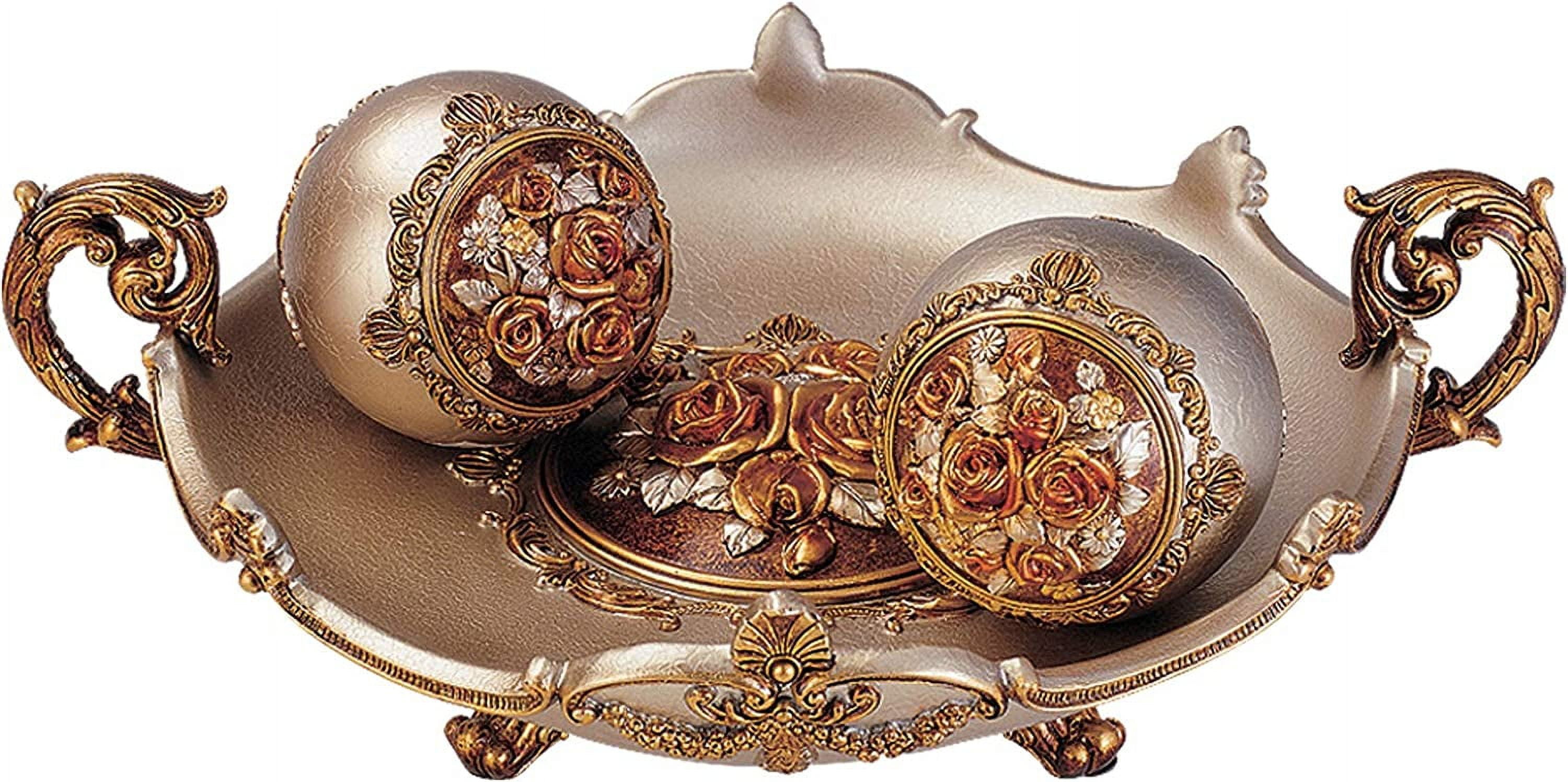 Elegant Bronze Floral Resin Bowl with Decorative Spheres