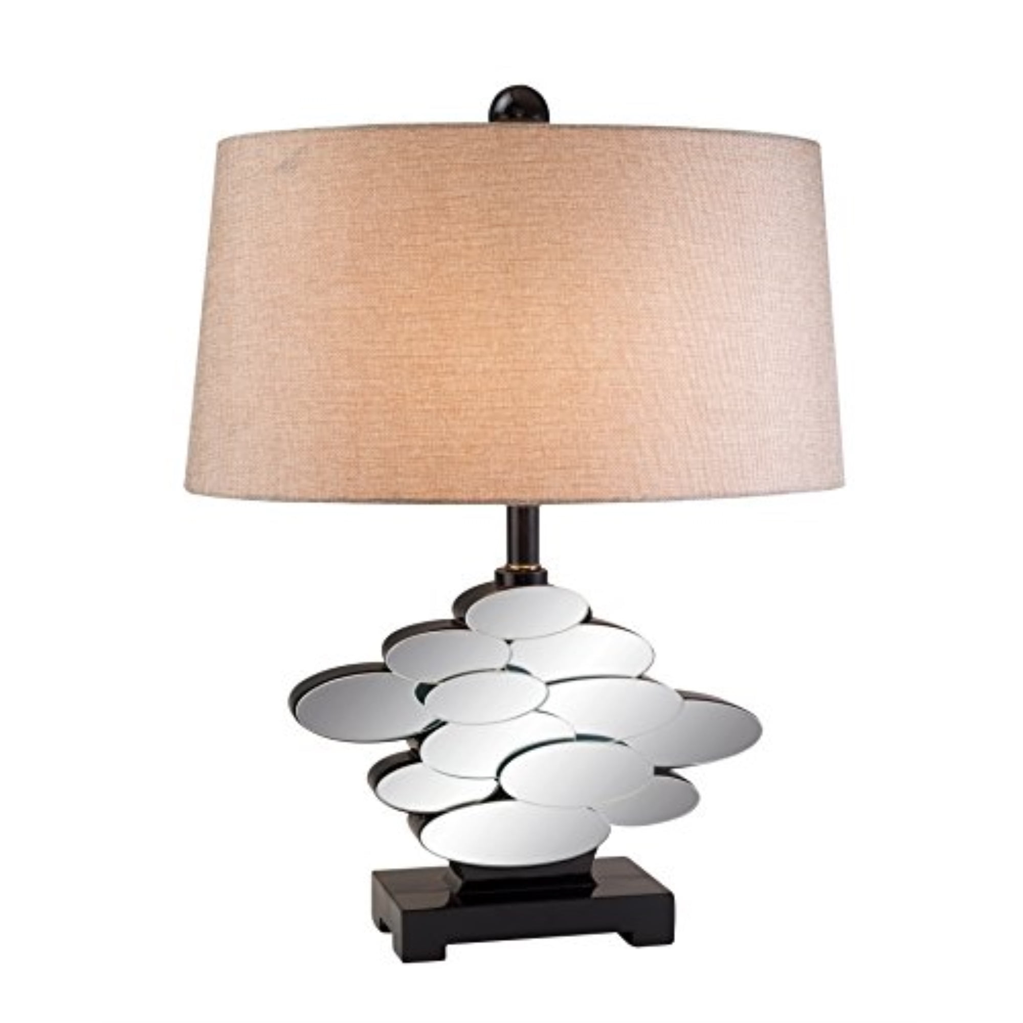 Black Polyresin Table Lamp with Beige Shade and Mirror Accents