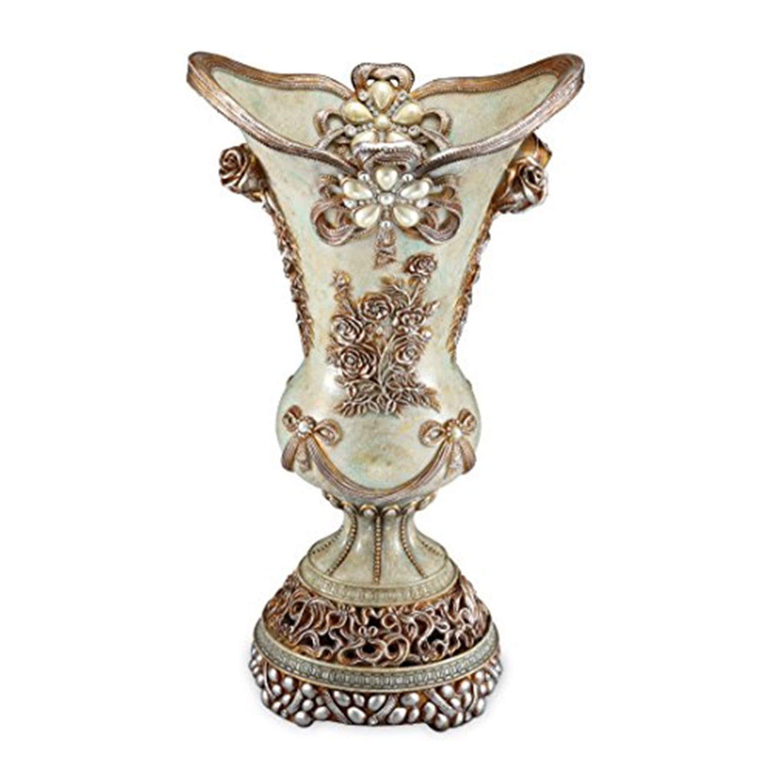 Toriana Celadon and Gold Baroque Rose Table Vase