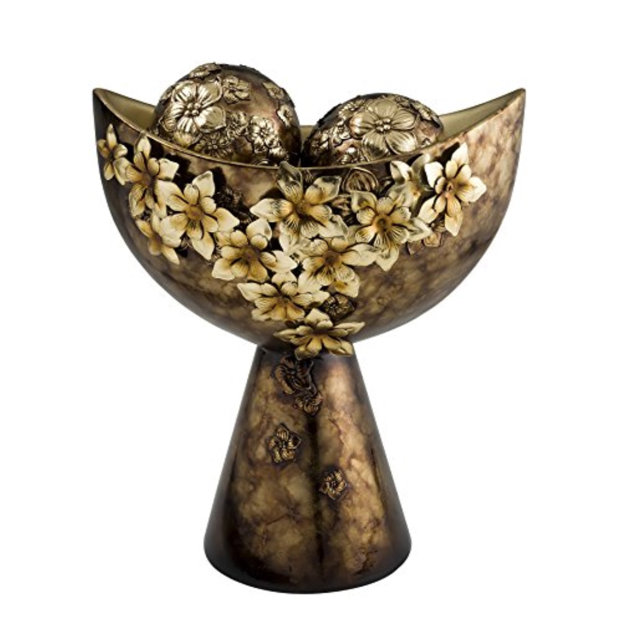 Handcrafted Golden Orchid Resin Decorative Bowl Set