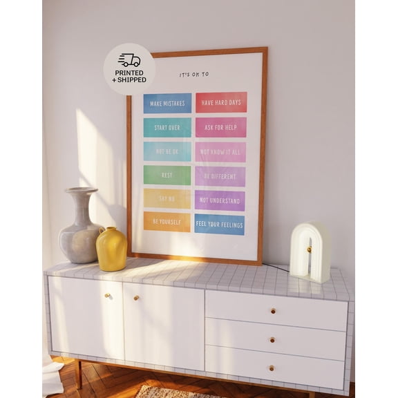 It's OK to Not be OK Motivational Poster, Cute Rainbow Kids Affirmations, Colorful Toddler Educational Chart, Classroom Educational Decor , Poster Print Only