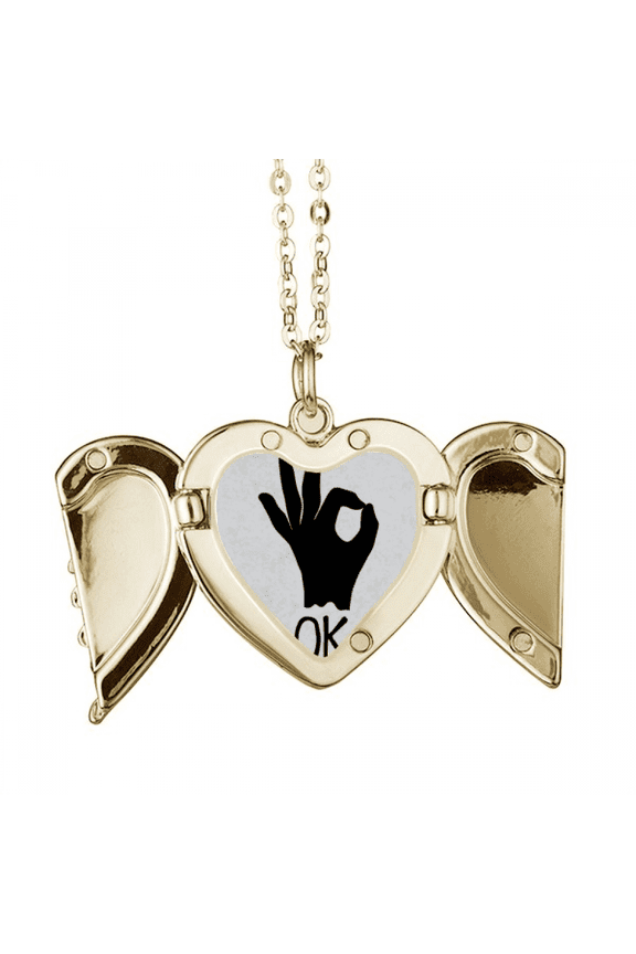 OK Outline Personalized Gesture Folded Wings Peach Heart Pendant Necklace