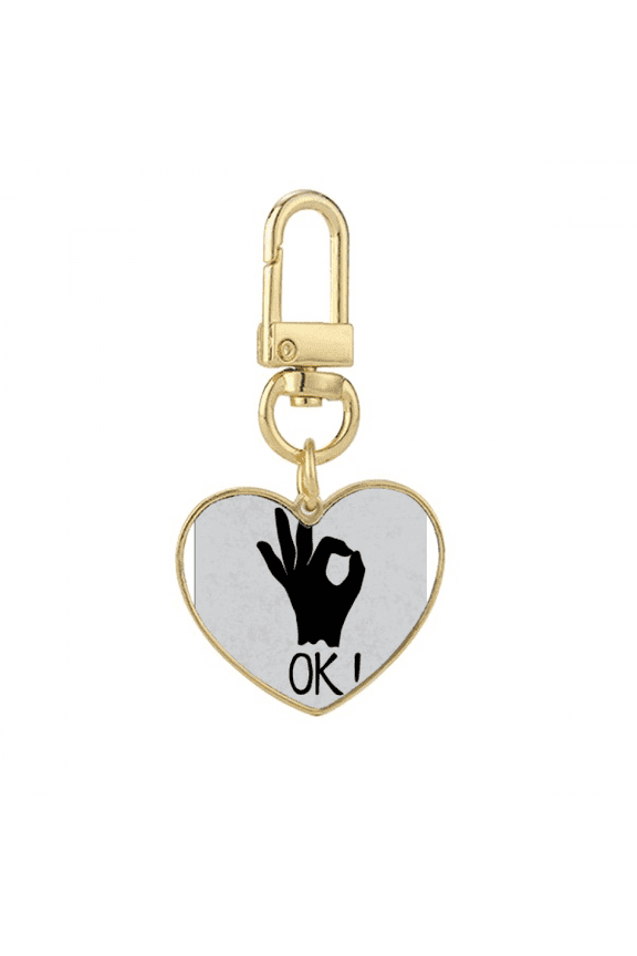 OK Outline Personalized Gesture Gold Heart Keychain Metal Keyring Holder