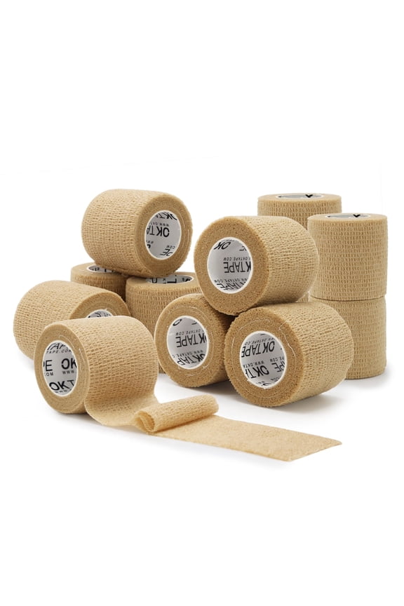 12 Rolls Self Adhesive Bandage Wrap, Elastic Athletic Tape, Self Stick Bandage Tape, Vet Wrap, Medical Wrap for Wrist, Feet, 2" x 5 Yards - Beige