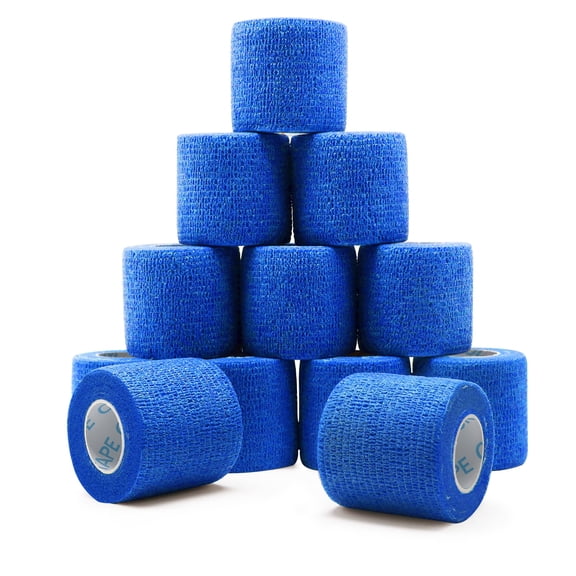 OK TAPE 12 Rolls Self Adhesive Bandage Wrap, Elastic Athletic Tape, Self Stick Bandage Tape, Vet Wrap, Medical Wrap for Wrist, Feet, 2" x 5 Yards - Blue