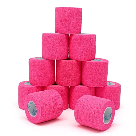 OK TAPE 12 Rolls Self Adhesive Bandage Wrap, Elastic Athletic Tape, Self Stick Bandage Tape, Vet Wrap, Medical Wrap for Wrist, Feet, 2" x 5 Yards - Pink