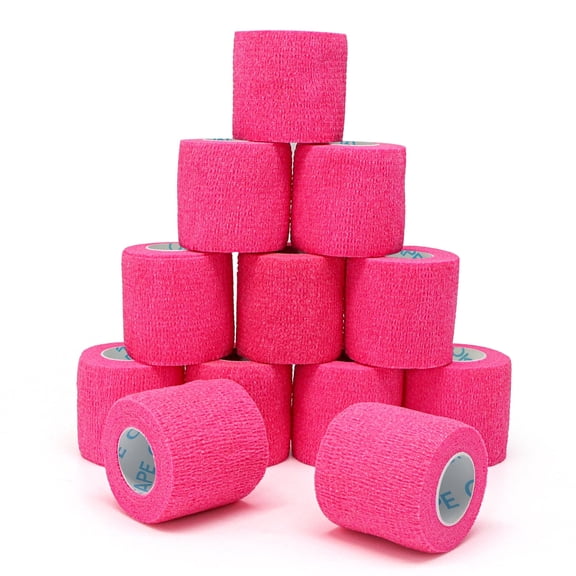 OK TAPE 12 Rolls Self Adhesive Bandage Wrap, Elastic Athletic Tape, Self Stick Bandage Tape, Vet Wrap, Medical Wrap for Wrist, Feet, 2" x 5 Yards - Pink
