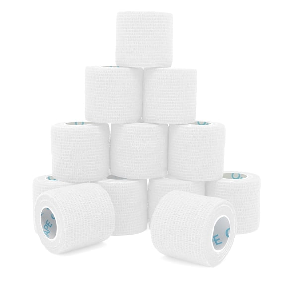 OK TAPE 12 Rolls Self Adhesive Bandage Wrap, Elastic Athletic Tape, Self Stick Bandage Tape, Vet Wrap, Medical Wrap for Wrist, Feet, 2" x 5 Yards - White