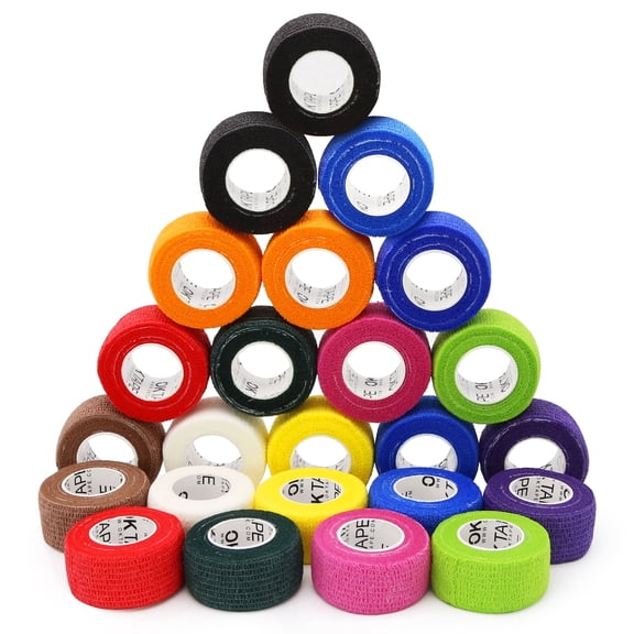 OK TAPE 24 Rolls Self Adhesive Bandage Wrap, Elastic Athletic Tape, Self Stick Bandage Tape, Vet Wrap, Medical Wrap for Wrist, Feet, 1" x 5 Yards
