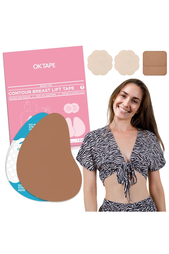 Breast Lift Tape, Nylon Boob Tape, Pre-Cut Design For Free Cutting, A-E Cup  2PCS