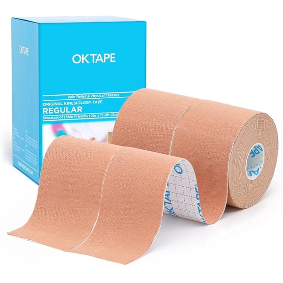 OK TAPE Kinesiology Athletic Tape Basic Original Cotton Athletic Tap 2in16.4ft, 2 Rolls Beige