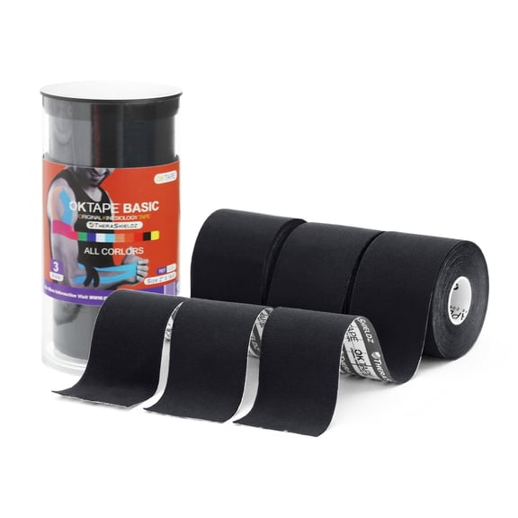 OK TAPE Kinesiology Athletic Tape Basic Original Cotton Athletic Tap 2in16.4ft, 3 Rolls Black