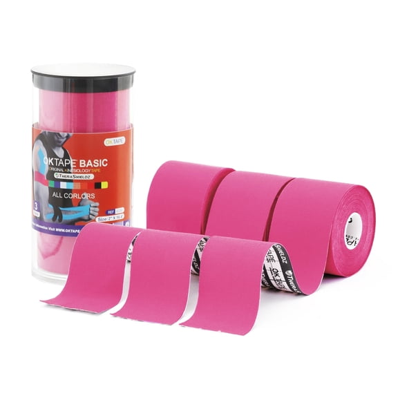 OK TAPE Kinesiology Athletic Tape Basic Original Cotton Athletic Tap 2in×16.4ft, 3 Rolls Pink
