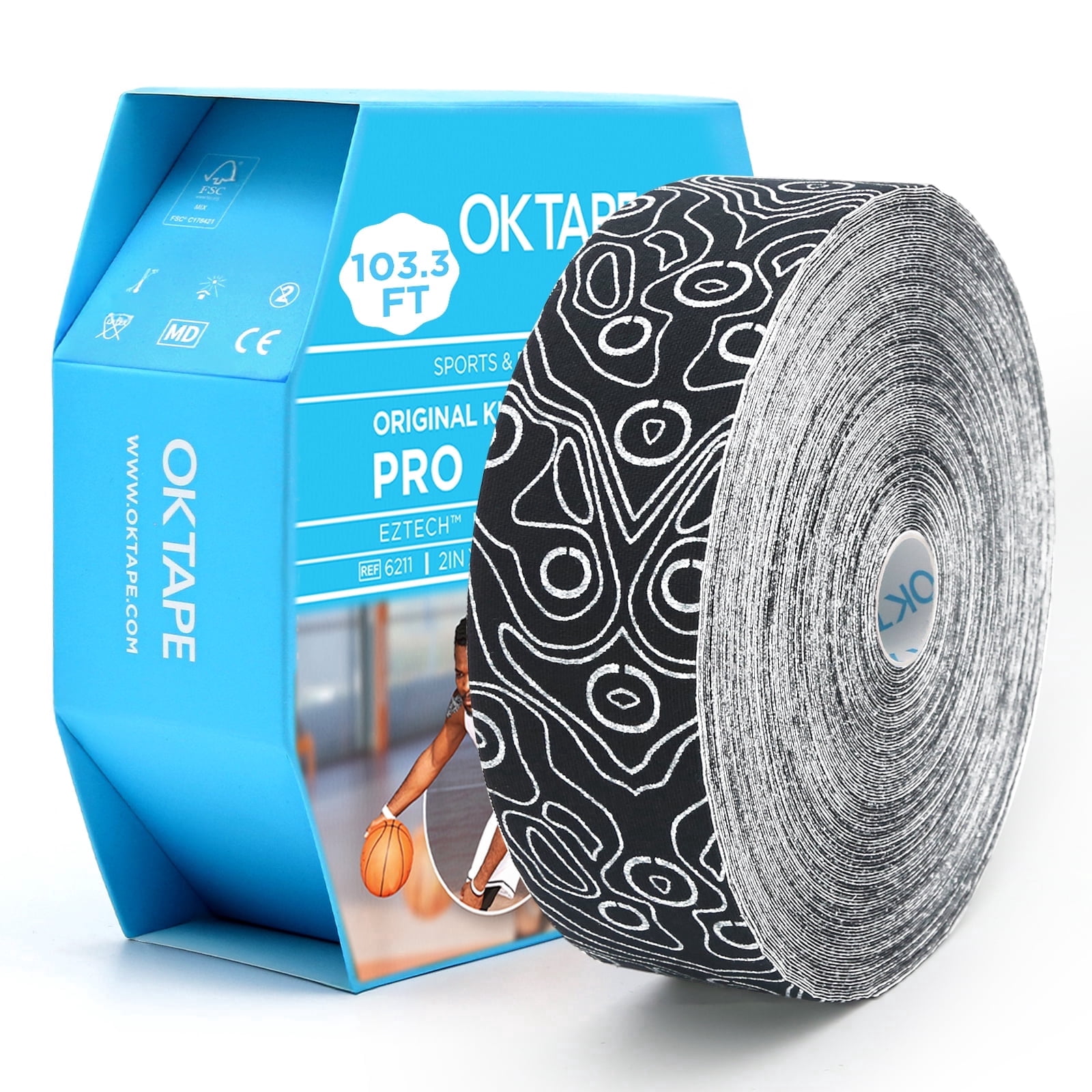 OK TAPE Kinesiology Tape Bulk 103Feet, Pro Adhesive, Water-Resistant k Tape, Elastic Athletic Tape, Latex Free, Uncut, Black