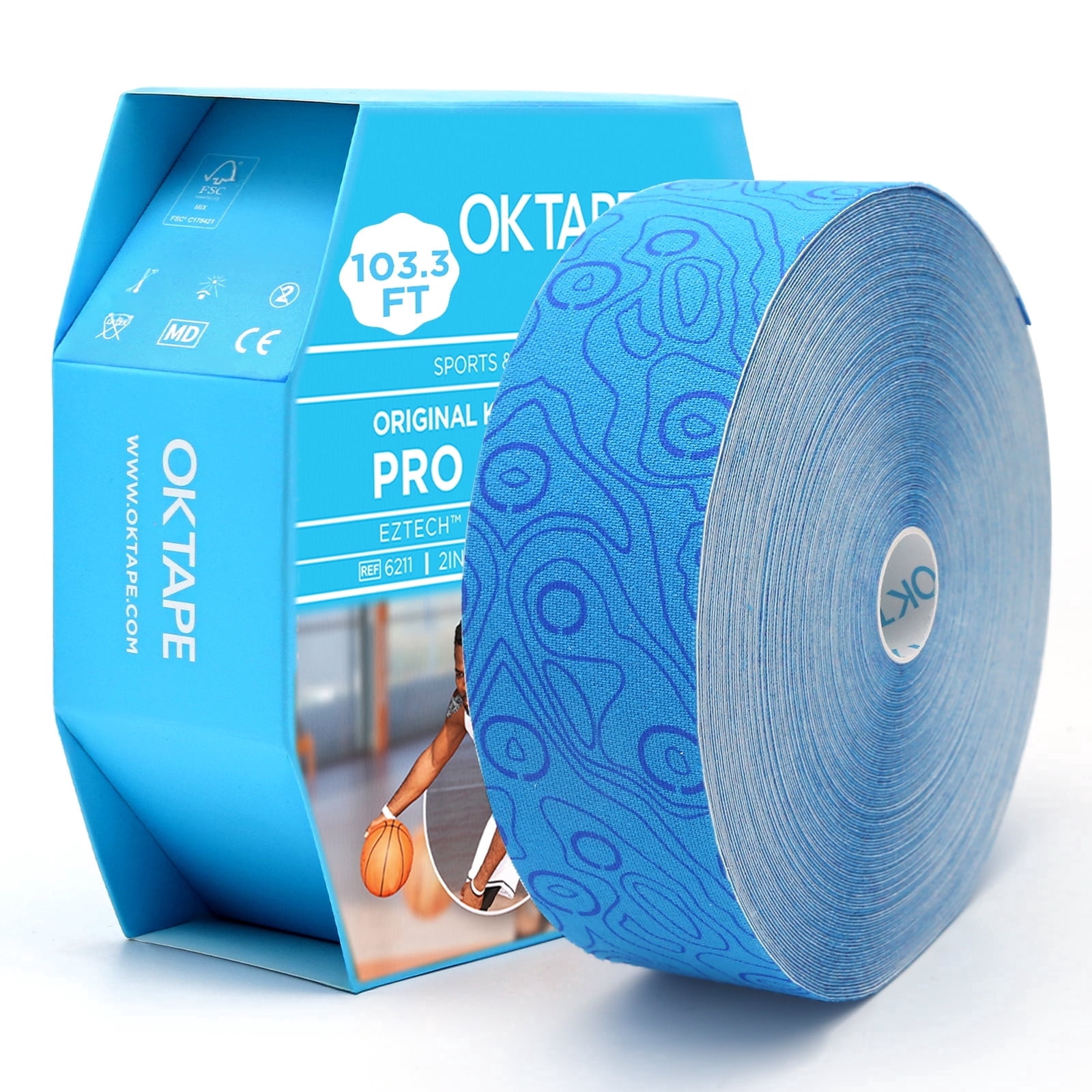 OK TAPE Kinesiology Tape Bulk 103Feet, Pro Adhesive, Water-Resistant k Tape, Elastic Athletic Tape, Latex Free, Uncut, Blue