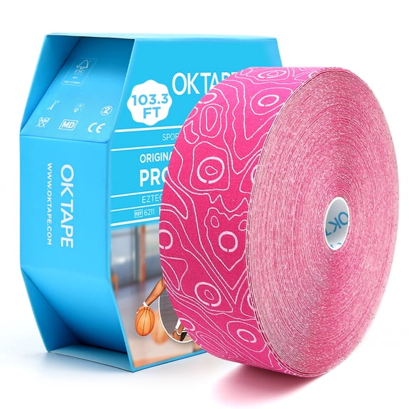 OK TAPE Kinesiology Tape Bulk 103Feet, Pro Adhesive, Water-Resistant k Tape, Elastic Athletic Tape, Latex Free, Uncut, Pink