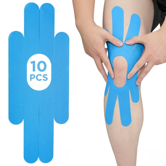 OK TAPE One-Structure K-Tape Patches | Precut for Knee Kinesiology Tape | Pain Relief and Accessories | 10 Pcs and Blue