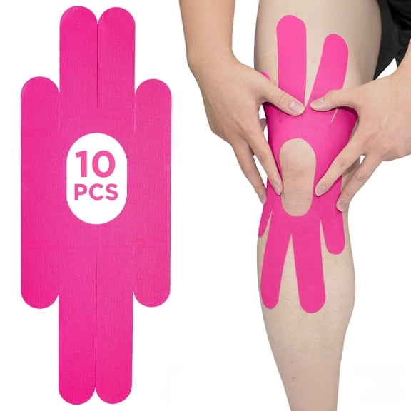 OK TAPE One-Structure K-Tape Patches | Precut for Knee Kinesiology Tape | Pain Relief and Accessories | 10 Pcs and Pink