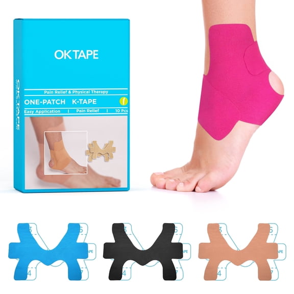 OK TAPE Precut Kinesiology Ankle Tape, 10 Pcs, Pain Relief, Prevent Ankle Sprain, Provide Support for Ankle Ligament, Elastic Athletic Tape, Breathable K Tape for Daily use - Pink