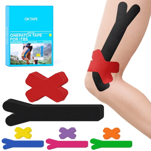 OK TAPE Precut Kinesiology Tape for Knee, Thigh, IT Band Pain Relief, 20 Strips, Provide Support & Stability, Elastic Athletic Tape, Waterproof Knee Tape for Running (Green & Orange)