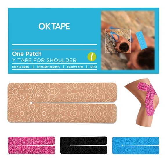 OK TAPE Precut Y-Shape Kinesiology Tape for Shoulder, Knee, Back, 10 Pcs, K Tape Strips, Provide Support & Relieve Discomfort, Water-Resistant Elastic Athletic Tape (3.5" x 10", Beige)