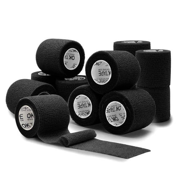 OK TAPE Self Adherent Cohesive Bandages Wrap 12Packs, 2 Inches X 5 Yards, Non-Woven Self Adhesive Athletic Sports wrap Tape, Vet Wrap Bandages Tape, for Thumb Finger Wrist Ankle (Black)