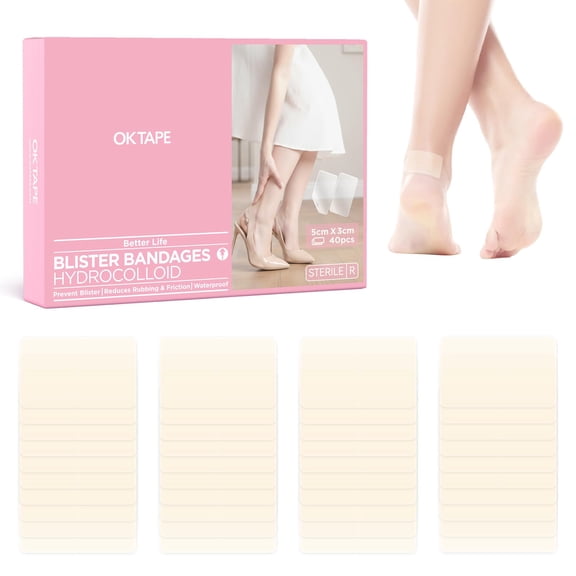 OK TAPE Sterilized Blister Bandage,40 Count5cm*3cm,Waterproof Blister Prevention Tape for Heel,Toe,Foot Sole,etc