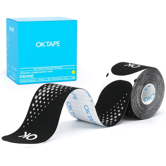 OK TAPE Synthetic Kinesiology Tape, 20 Strips Precut K Tape, Waterproof, Elastic Athletic Tape for Pain Relief & Muscle Support, Reflective Design, 2" x 10" -Black