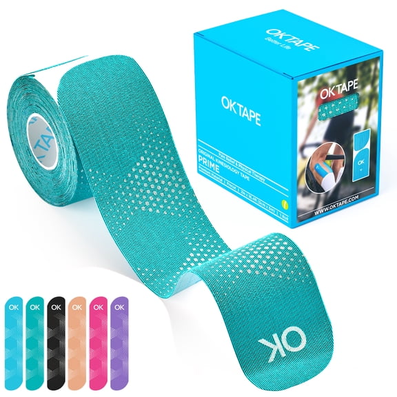 OK TAPE Synthetic Kinesiology Tape, 20 Strips Precut K Tape, Waterproof, Elastic Athletic Tape for Pain Relief & Muscle Support, Reflective Design, 2" x 10" -Cyan