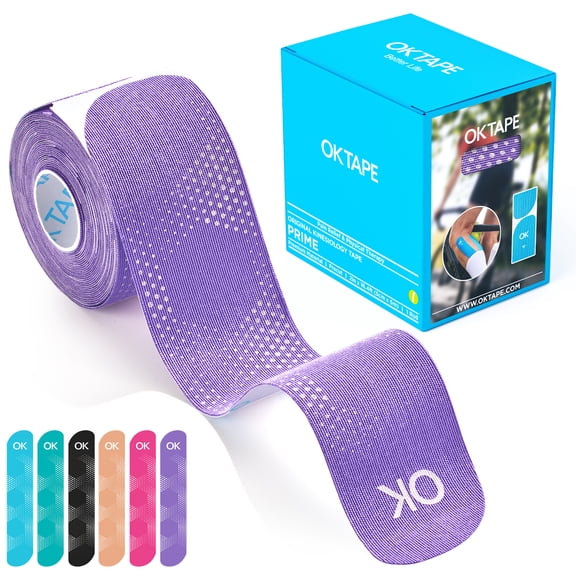 OK TAPE Synthetic Kinesiology Tape, 20 Strips Precut K Tape, Waterproof, Elastic Athletic Tape for Pain Relief & Muscle Support, Reflective Design, 2" x 10" -Purple