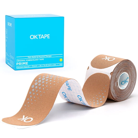 OK TAPE Synthetic Kinesiology Tape Precut Strips, Waterproof Kinesiology Athletic Tape for Joint & Muscle Support, Reflective and Durable Tape, 2in16.4ft Roll 20PCS | Beige