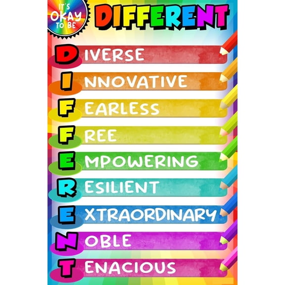 OK To-be Different Success Motivational Classroom Poster - Wall Art for Elementary, Middle & High School - Suitable for Homeschool