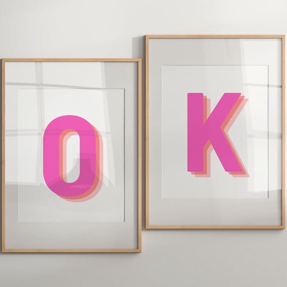 OK Typography Black Retro Mid Century Color Block Wall Art Set 2 Stretched Canvas 16x24