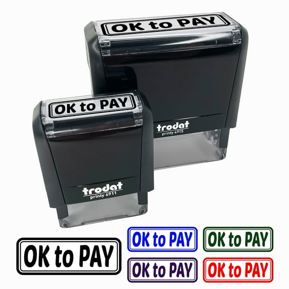 OK to Pay Double Border Self-Inking Rubber Stamp Ink Stamper for Business Office - Yellow Ink - Small 1-1/2 Inch